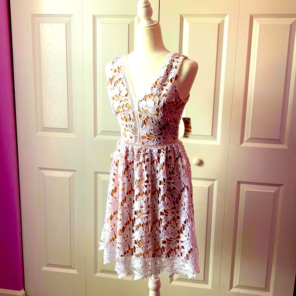 NWT BAR III Sydney white lined lace dress